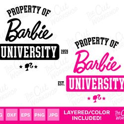 property of barbi university script logo svg png jpg clipart digital download sublimation cricut cut file eps dxf