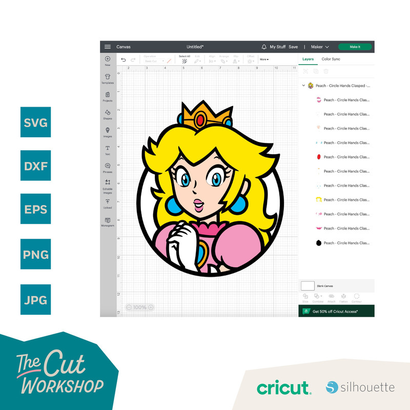 Princess Peach Super Mario Bros Layered and One Color BUNDLE SVG Clipart Digital Download Sublimation Cricut Cut File Png Dxf Eps Jpg - 8.jpg
