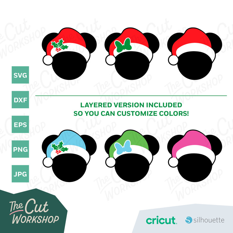 Santa Hat Christmas Mickey Minnie Mouse Ears Holly Berries SVG Clipart Images Digital Download Sublimation Cricut Cut File Png Dxf Jpg - 2.jpg