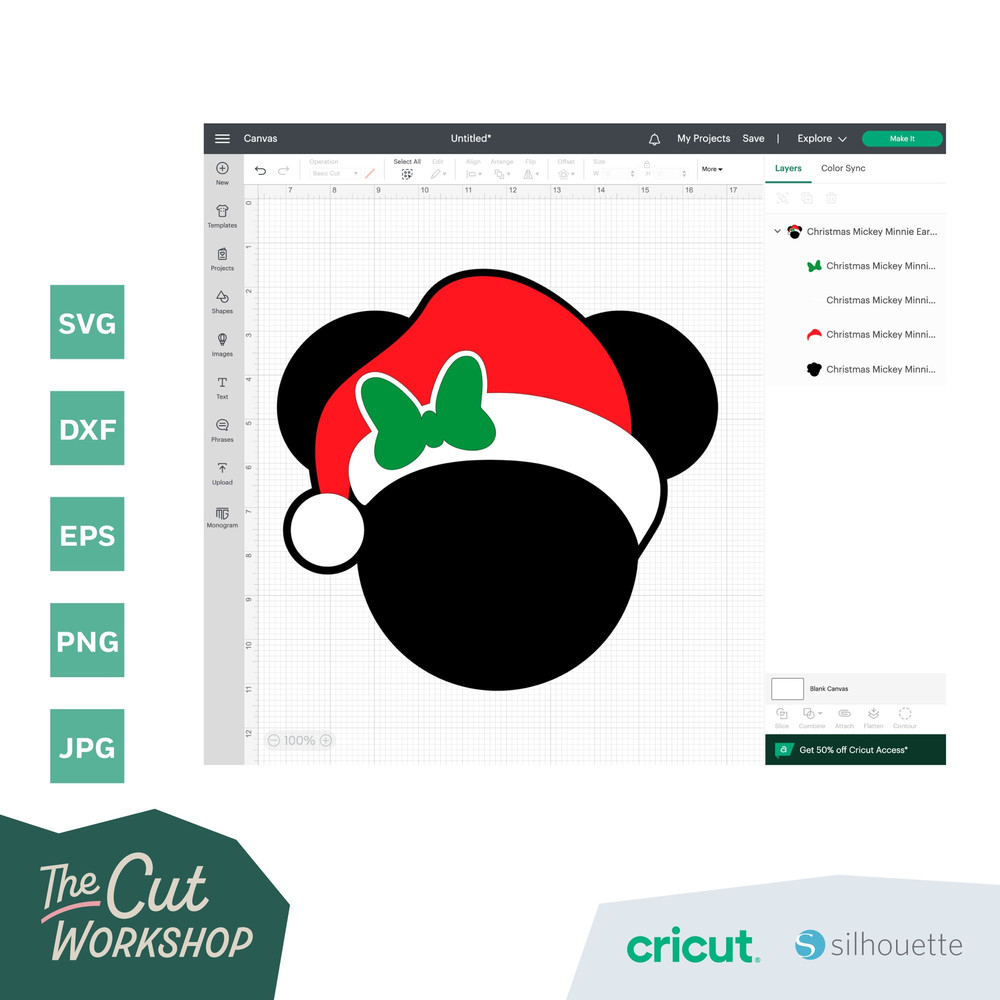 Santa Hat Christmas Mickey Minnie Mouse Ears Holly Berries SVG Clipart Images Digital Download Sublimation Cricut Cut File Png Dxf Jpg - 4.jpg