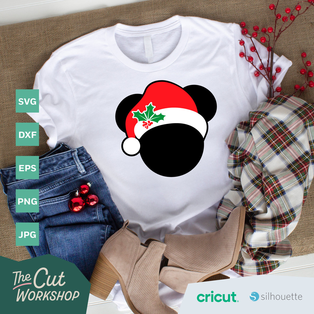 Santa Hat Christmas Mickey Minnie Mouse Ears Holly Berries SVG Clipart Images Digital Download Sublimation Cricut Cut File Png Dxf Jpg - 5.jpg