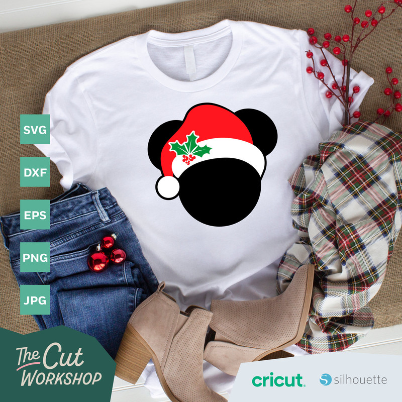 Santa Hat Christmas Mickey Minnie Mouse Ears Holly Berries SVG Clipart Images Digital Download Sublimation Cricut Cut File Png Dxf Jpg - 5.jpg