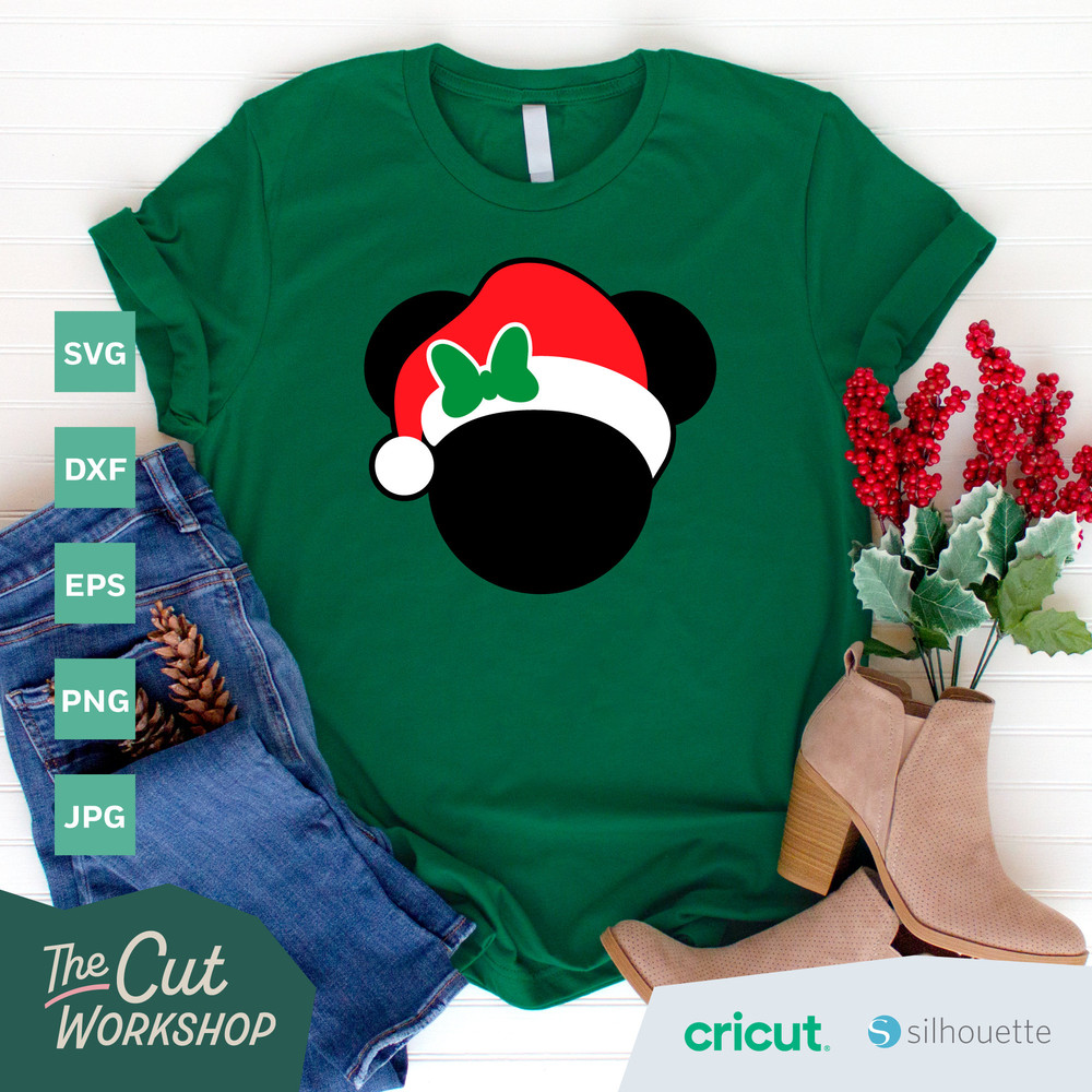 Santa Hat Christmas Mickey Minnie Mouse Ears Holly Berries SVG Clipart Images Digital Download Sublimation Cricut Cut File Png Dxf Jpg - 6.jpg