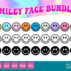 smile face groovy retro happy face emoji lighting bolt hearts svg clipart digital download cut file cricut sublimation