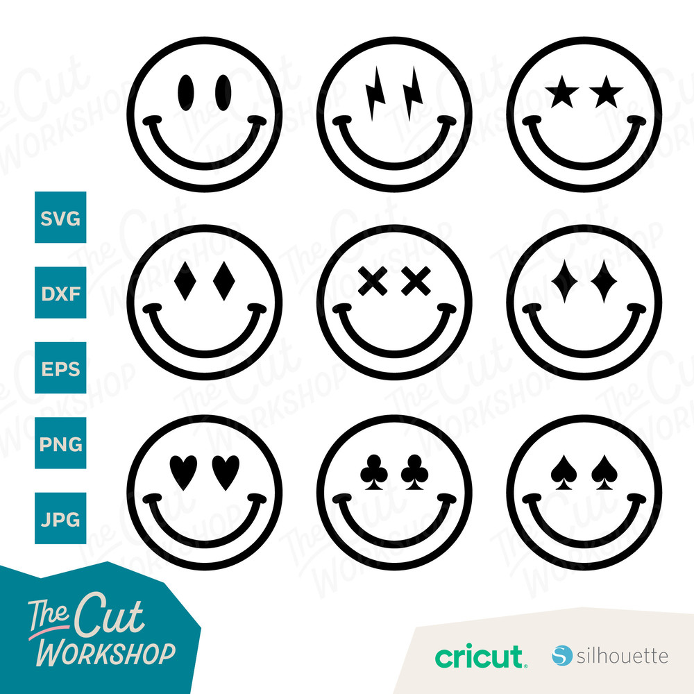 Smile Face Groovy Retro Happy Face Emoji Lighting Bolt Hearts  SVG Clipart Digital Download Cut File Cricut Sublimation Print Png Jpg - 3.jpg