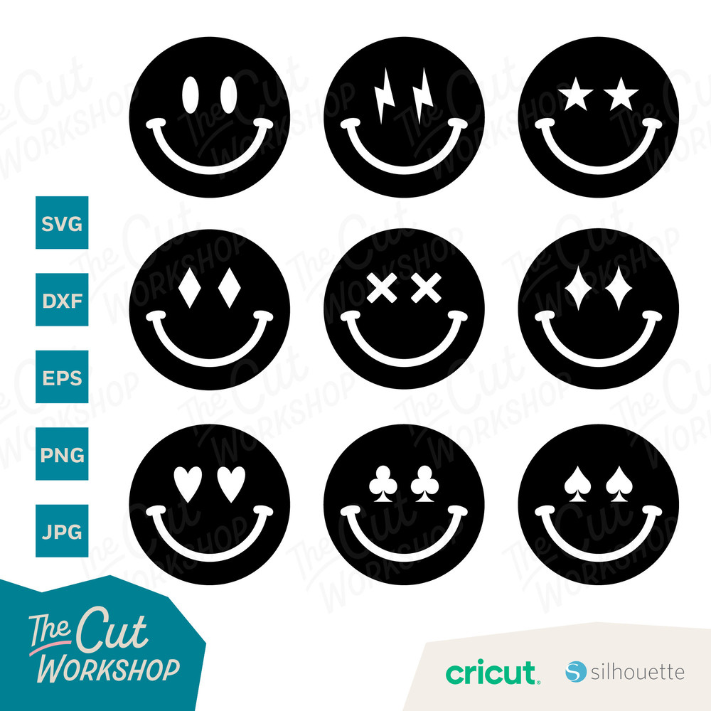Smile Face Groovy Retro Happy Face Emoji Lighting Bolt Hearts  SVG Clipart Digital Download Cut File Cricut Sublimation Print Png Jpg - 4.jpg