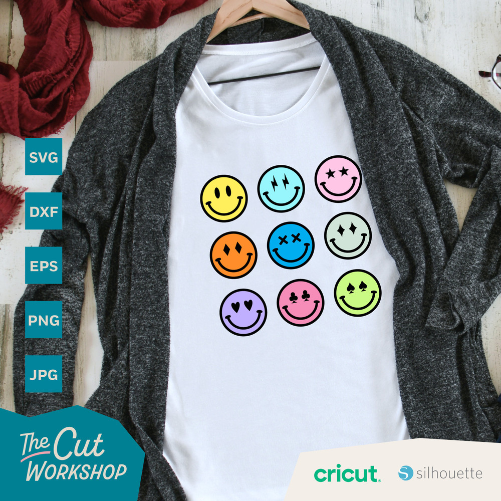 Smile Face Groovy Retro Happy Face Emoji Lighting Bolt Hearts  SVG Clipart Digital Download Cut File Cricut Sublimation Print Png Jpg - 5.jpg