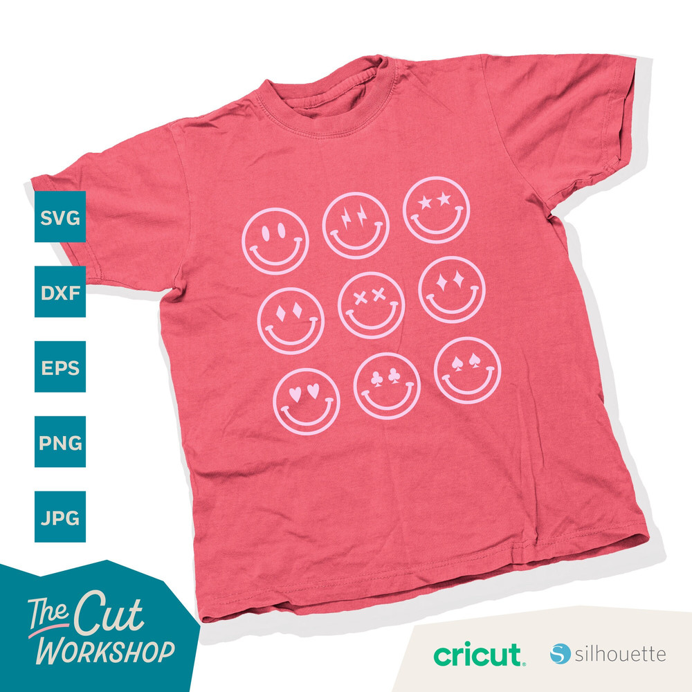 Smile Face Groovy Retro Happy Face Emoji Lighting Bolt Hearts  SVG Clipart Digital Download Cut File Cricut Sublimation Print Png Jpg - 6.jpg