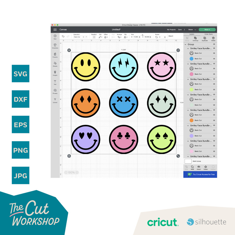 Smile Face Groovy Retro Happy Face Emoji Lighting Bolt Hearts  SVG Clipart Digital Download Cut File Cricut Sublimation Print Png Jpg - 7.jpg