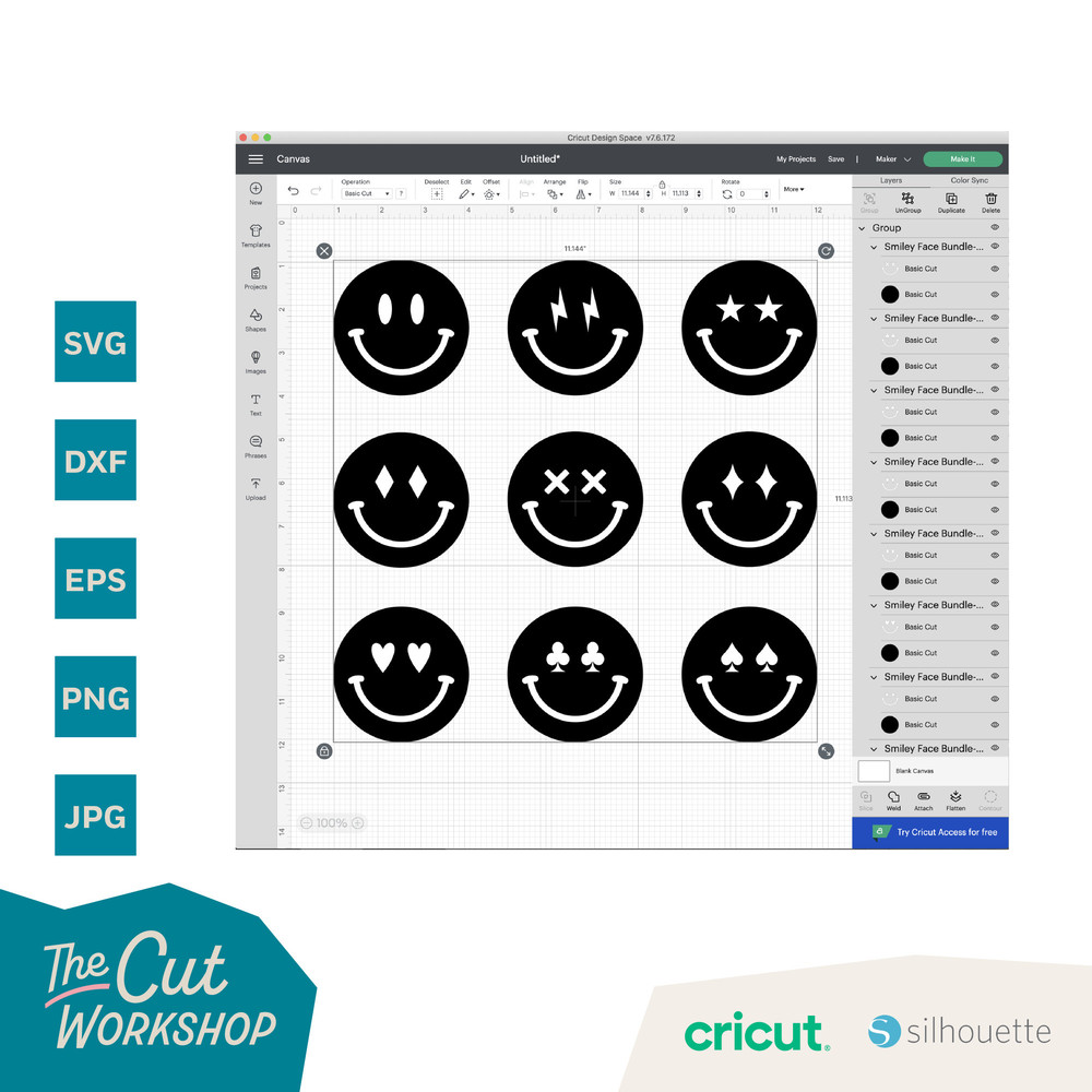 Smile Face Groovy Retro Happy Face Emoji Lighting Bolt Hearts  SVG Clipart Digital Download Cut File Cricut Sublimation Print Png Jpg - 9.jpg