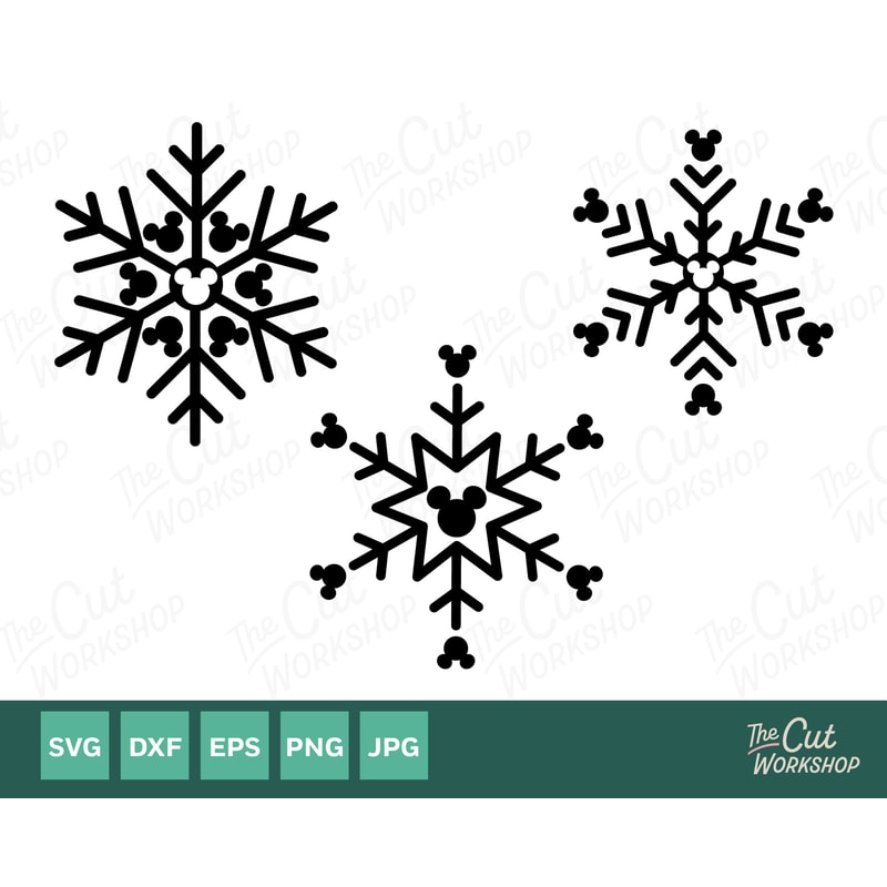Snowflake Christmas Mickey Mouse Ears SVG Clipart Images Digital Download Sublimation Cricut Cut File Png Dxf Jpg - 1.jpg