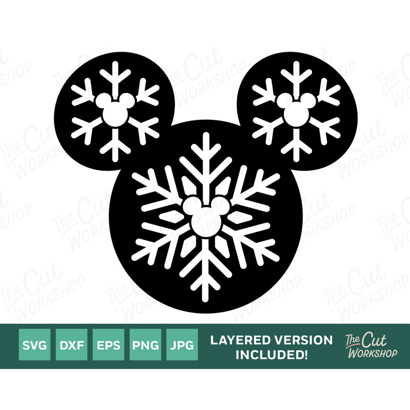 Snowflake Mickey Mouse Ears Christmas  SVG Clipart Images Digital Download Sublimation Cricut Cut File Png Dxf Jpg - 1.jpg