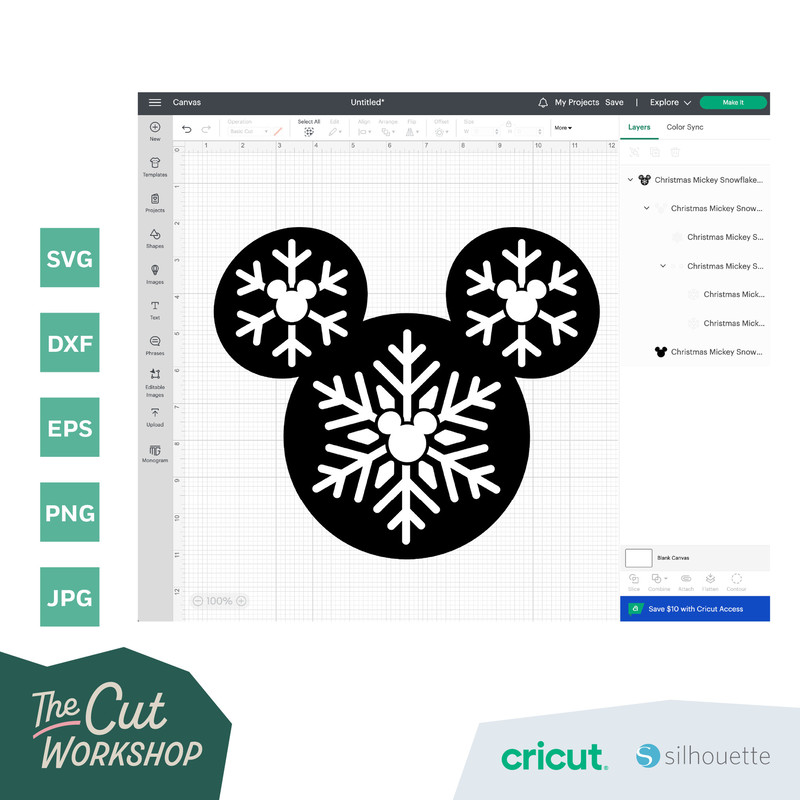 Snowflake Mickey Mouse Ears Christmas  SVG Clipart Images Digital Download Sublimation Cricut Cut File Png Dxf Jpg - 3.jpg