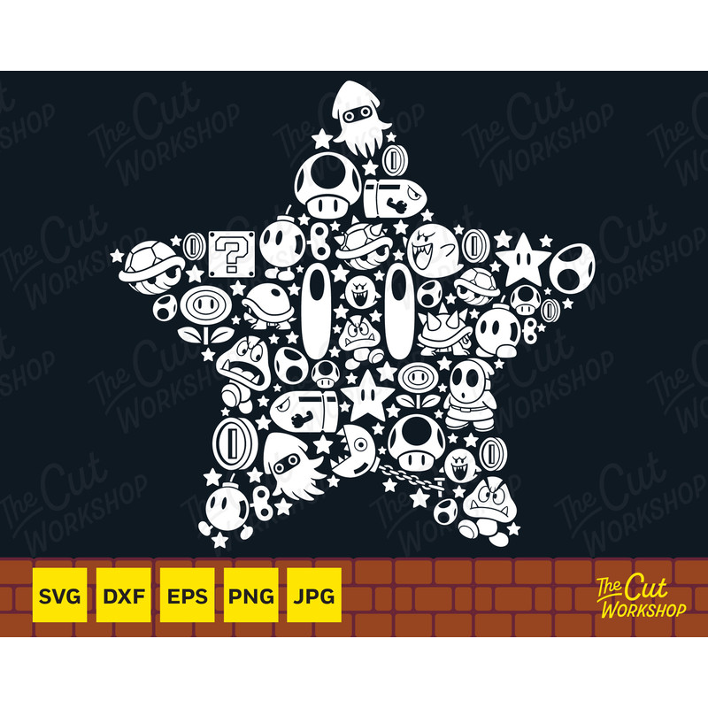 Super Star Mosaic Style Mario Kart Invincible Power Up Star SVG PNG Clipart Digital Download Sublimation Cricut Cut File Dxf Eps Jpg - 1.jpg