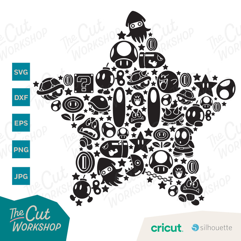 Super Star Mosaic Style Mario Kart Invincible Power Up Star SVG PNG Clipart Digital Download Sublimation Cricut Cut File Dxf Eps Jpg - 2.jpg
