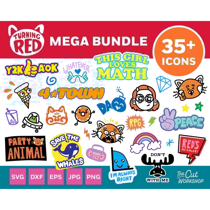 Turning Red Stickers MEGA BUNDLE Red Panda Mei Lee 35+ Icons SVG Clipart Images Digital Download Sublimation Cut File Png Dxf Eps Jpg - 1.jpg