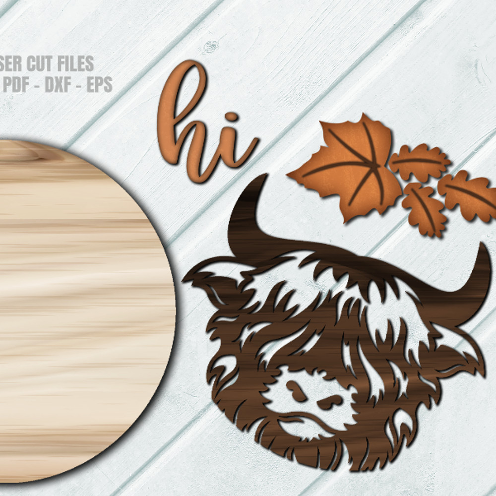 Highland Cow Head SVG - Fall Door Hanger SVG - Laser Cut Files Cow SVG - Fall SVG - Glowforge Files