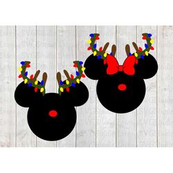 SVG DXF  File for Mickey Minnie Reindeer with Christmas Lights