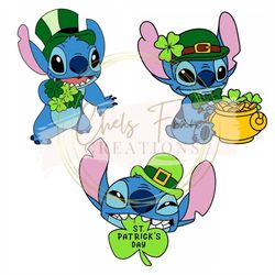 st. patrick's day stitch dxf, svg, png files lilo & stitch - stitch st. pattys day bundle pot of gold lucky stitch bundl