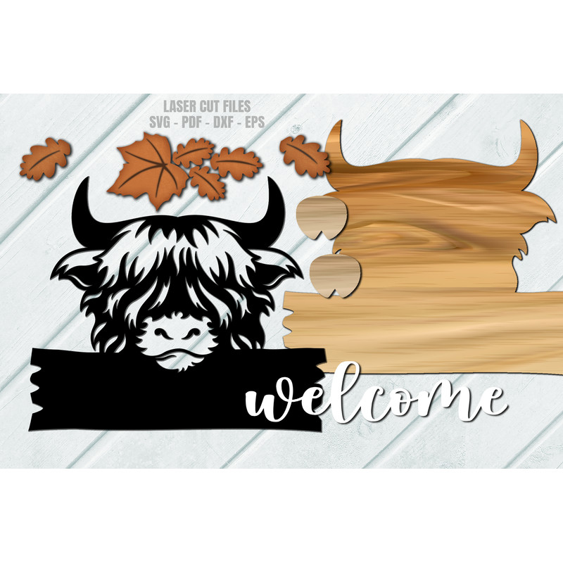 Fall Cow SVG - Laser Cut Files - Fall Sign SVG - Cow SVG | Welcome Sign SVG - Front Door Sign SVG - Glowforge Files