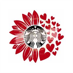red starbucks sunflowers and hearts coffee logo svg, dxf, png, cut files, cricut use silohuette