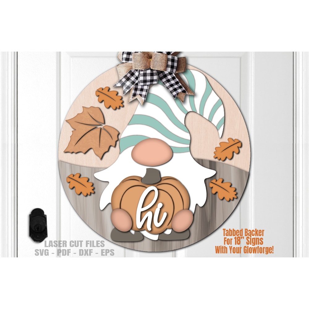 Fall Gnome SVG - Fall Door Hanger SVG - Laser Cut Files - Pumpkin SVG - Welcome Sign Svg - Front Door Sign - Glowforge Files