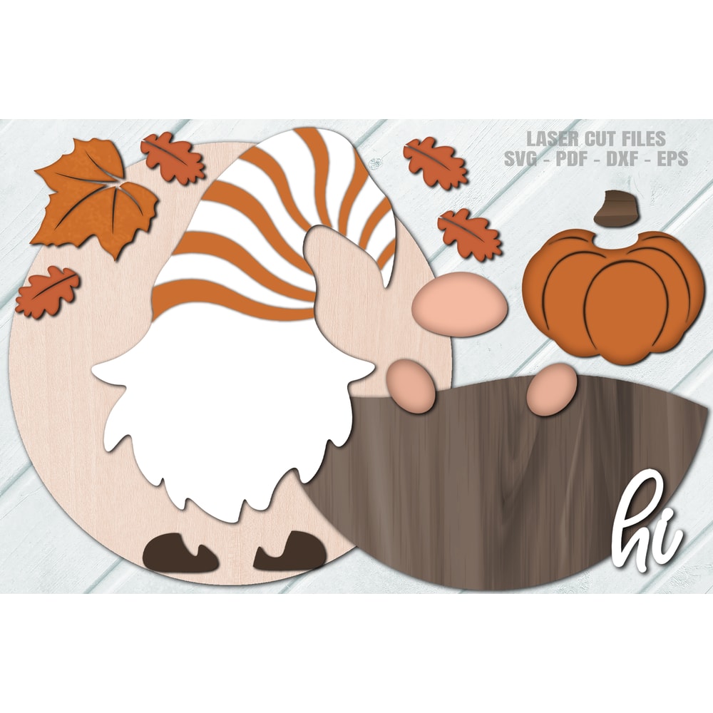 Fall Wreath SVG - Gnome Door Hanger SVG - Laser Cut Files - Pumpkin SVG - Welcome Sign Svg - Front Door Sign - Glowforge Files