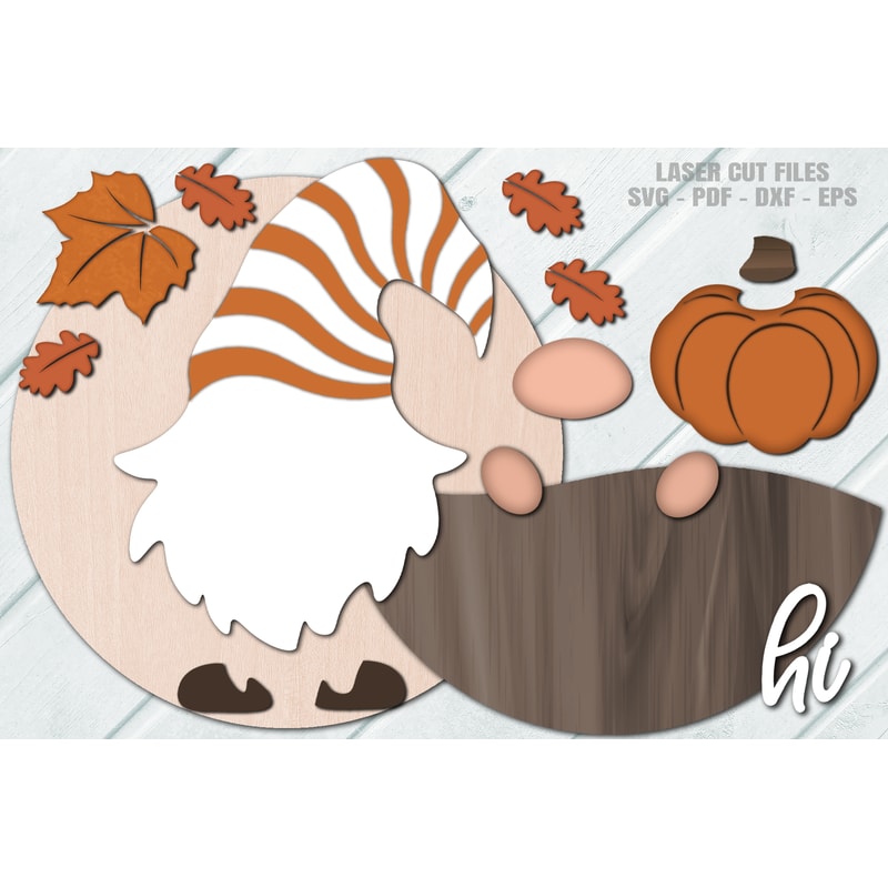 Fall Wreath SVG - Gnome Door Hanger SVG - Laser Cut Files - Pumpkin SVG - Welcome Sign Svg - Front Door Sign - Glowforge Files