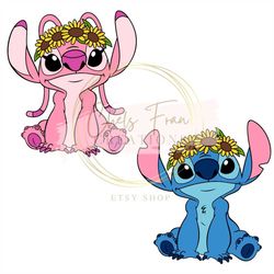 stitch and angel sunflowers dxf, svg, png files lilo & stitch - stitch valentine's couple bundle