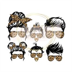 Mama and Family Cheetah Print Svg Bundle, Mommy and Me svg, Mama Bun and shades Svg, Mom and Mini Svg Png Dxf Eps Cut Fi