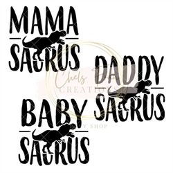 dinosaur family svg bundle, mama saurus, papa saurus, baby saurus svg png dxf eps cut files dinomite birthday