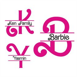 barbie split monogram alphabet svg, png, split monogram frame alphabet, cut file for cricut, silhouette, 26 individual s