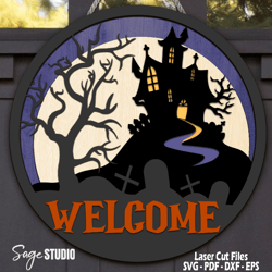ghost door hanger svg | laser cut files | halloween svg | ghost svg | spider web svg | welcome sign svg | glowforge file