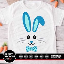 bunny svg, easter cut files, cute bunny face svg dxf eps png, boy bunny clipart, kids monogram svg, baby, rabbit ears sv