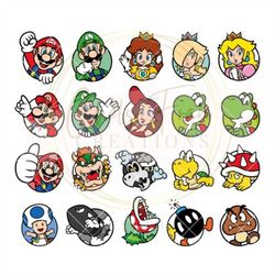 mario and luigi bundle dxf, svg, png, eps, jpeg cricut files super mario bros peaches bowser toad yoshi