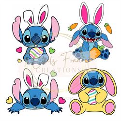 easter stitch dxf, svg, png files lilo & stitch - stitch easter bunny bundle carrot egg hunt