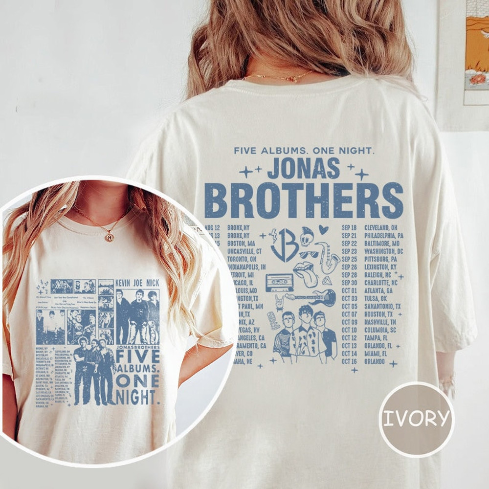Comfort Colors® Jonas Brothers Shirt, Jonas Brothers 2023 Tour Shirt, Five Albums One Night Tour Shirt - 1.jpg