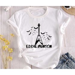 eddie guitar metal rock retro white shirt, tv series vintage unisex tshirt, guitar retro shirt