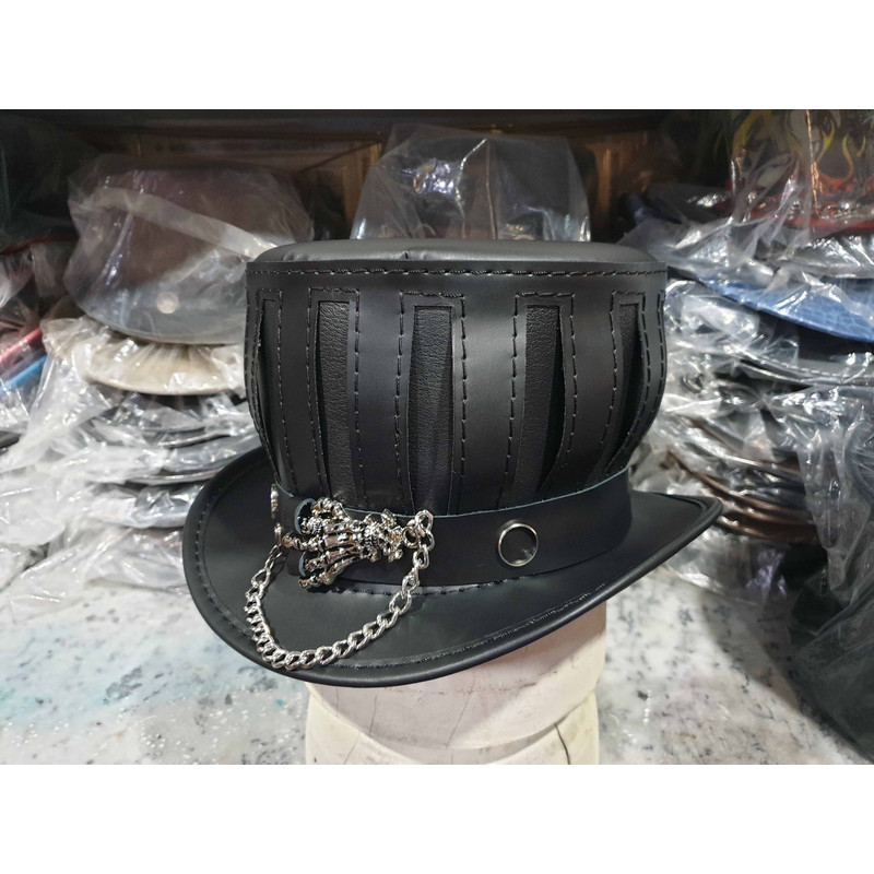 Steampunk Gothic Mad Hatter Leather Top Hat (2).jpg