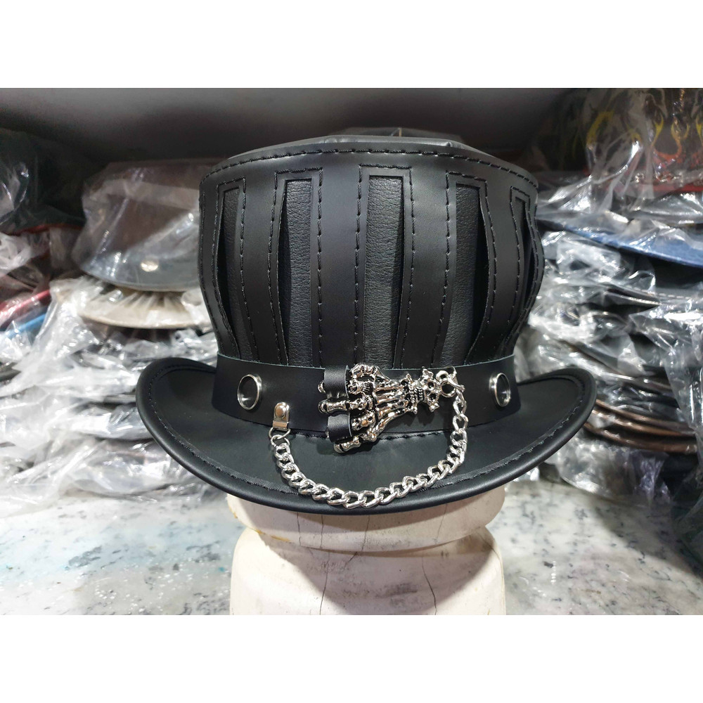 Steampunk Gothic Mad Hatter Leather Top Hat (5).jpg