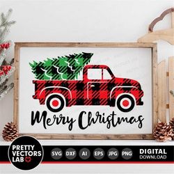 christmas tree truck svg, buffalo plaid svg, merry christmas cut files, farmhouse svg dxf eps png, welcome round sign sv
