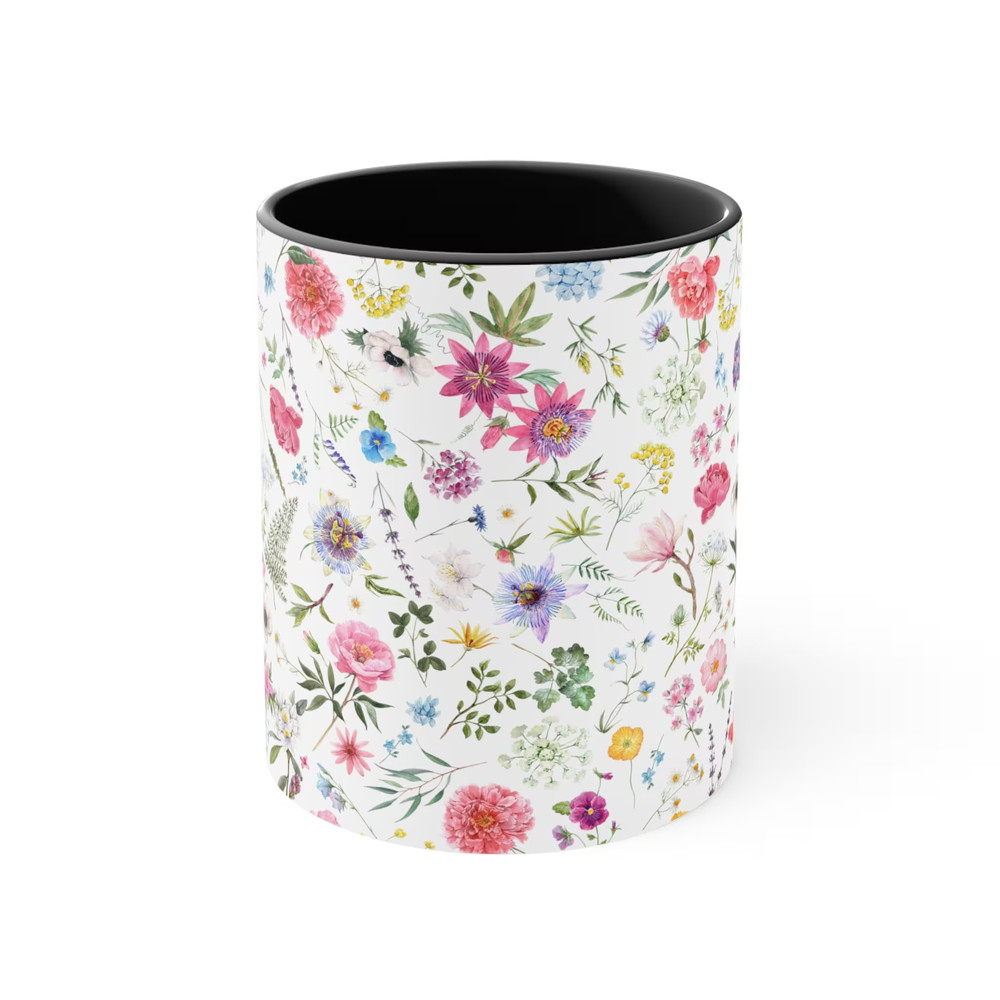 Spring Flowers Accebt Mug Black 11oz Front.png