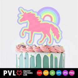 Unicorn Svg, Rainbow Svg, Cake Topper Svg, Birthday Party Cut Files, Girls Clipart, Baby Shower Decor Svg, Dxf, Eps, Png
