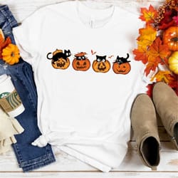 black cats on pumpkins t-shirt, black cat and pumpkin shirt, halloween black cat tee, halloween shirt, spooky season shi