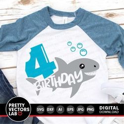 shark 4th birthday svg, boy birthday svg dxf eps png, fourth birthday cut files, four years boys svg, shark shirt design