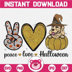 Peace Love Halloween Sublimation PNG Design, Cute Halloween Dog, Halloween PNG, Pumpkin Png, Pumpkin Halloween png