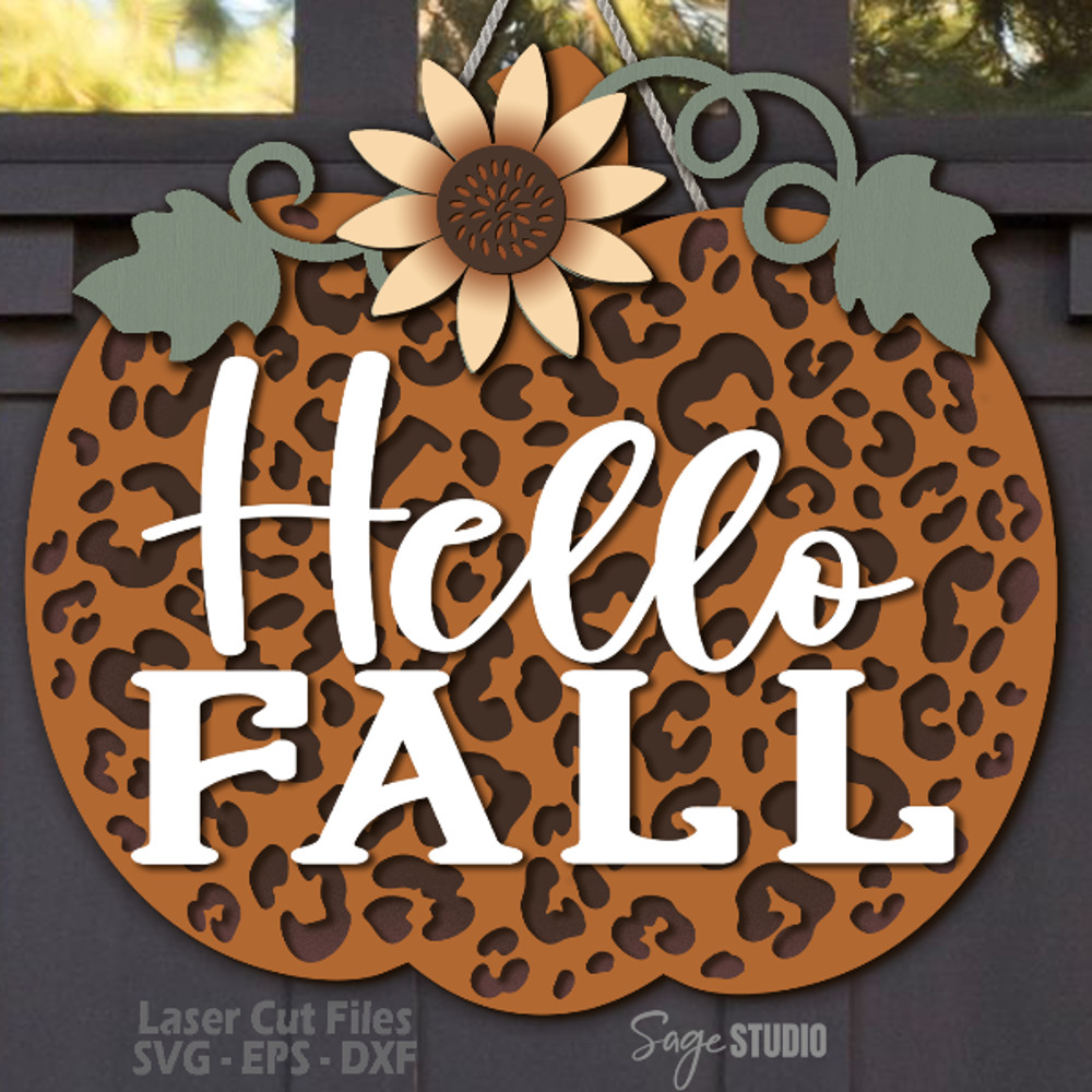 Fall Door Hanger SVG Laser Cut Files - Pumpkin SVG - Leopard Print Svg - Sunflower Svg - Hello Fall svg - Welcome Sign Svg - Front Door Sign - Glowforge Files -