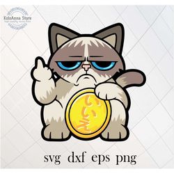 grumpy cat svg, cat svg, maneki svg, maneki-neko, funny angry cat svg, middle finger svg, flip the bird svg, cut file, s