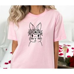 floral bunny shirt, easter shirts, rabbit silhouette, easter bunny t-shirt, nature lover, easter gift, cute animal lover