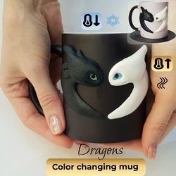 Black Mug Dragon Love Night Fury and Cute Light Fury HTTYD Handmade Mug How to Train Your Dragon best giifts for her him